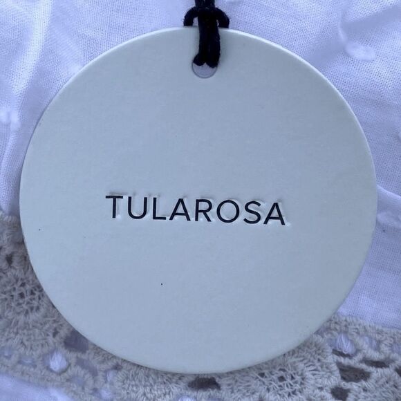 TULAROSA Sara White Off the Shoulder Pom Trim Swiss Dot Shift Dress. Small. NWT - Picture 7 of 7